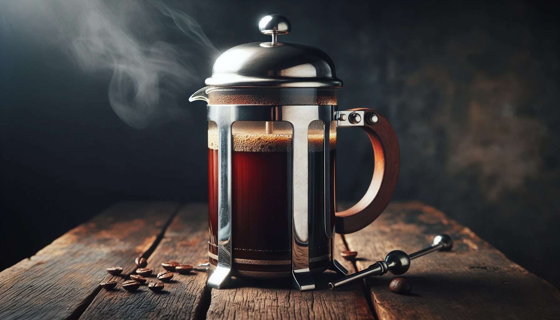 French press with freshly brewed Sumatra coffee