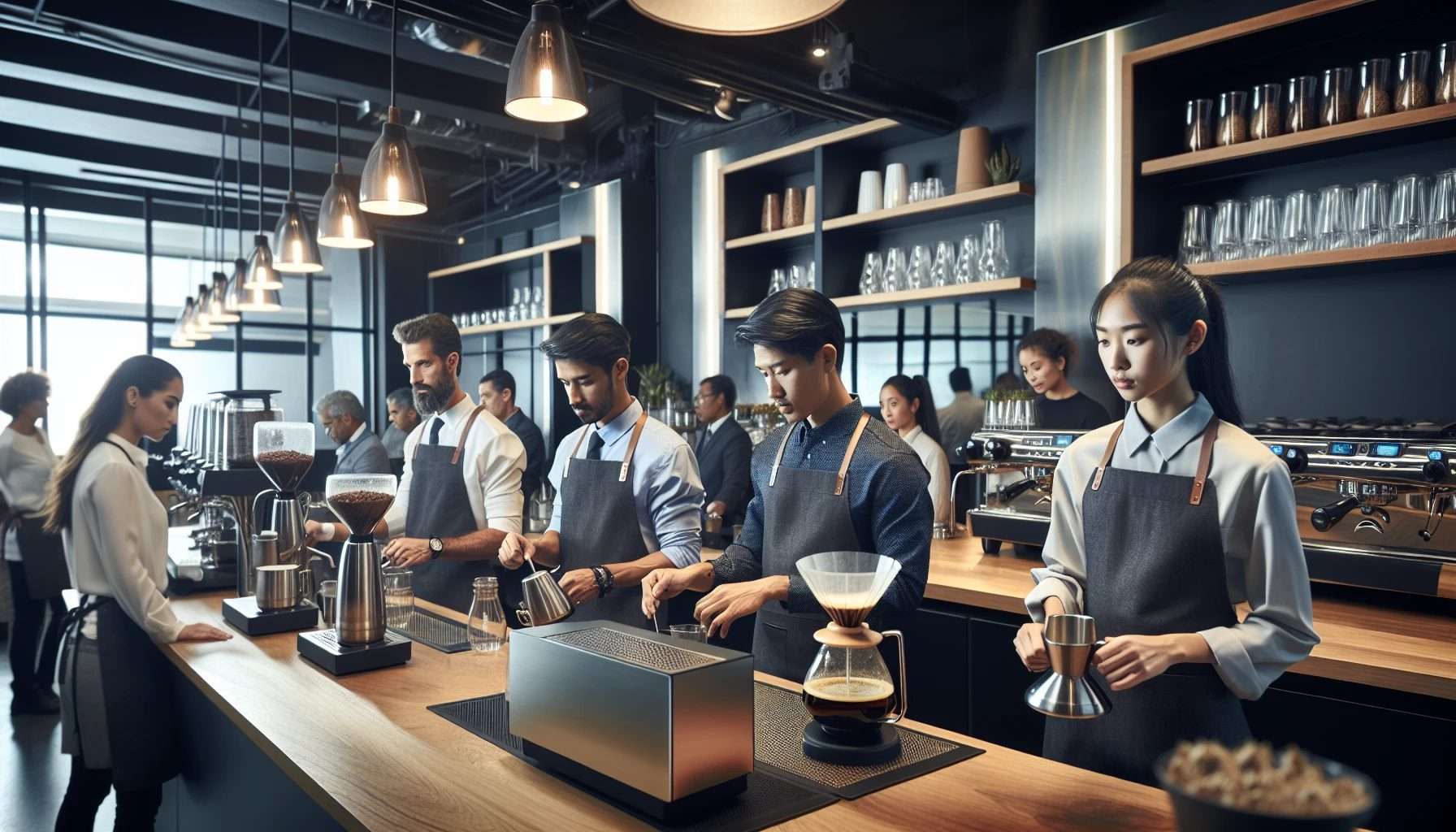 Innovative coffee brewing methods in a modern cafe setting