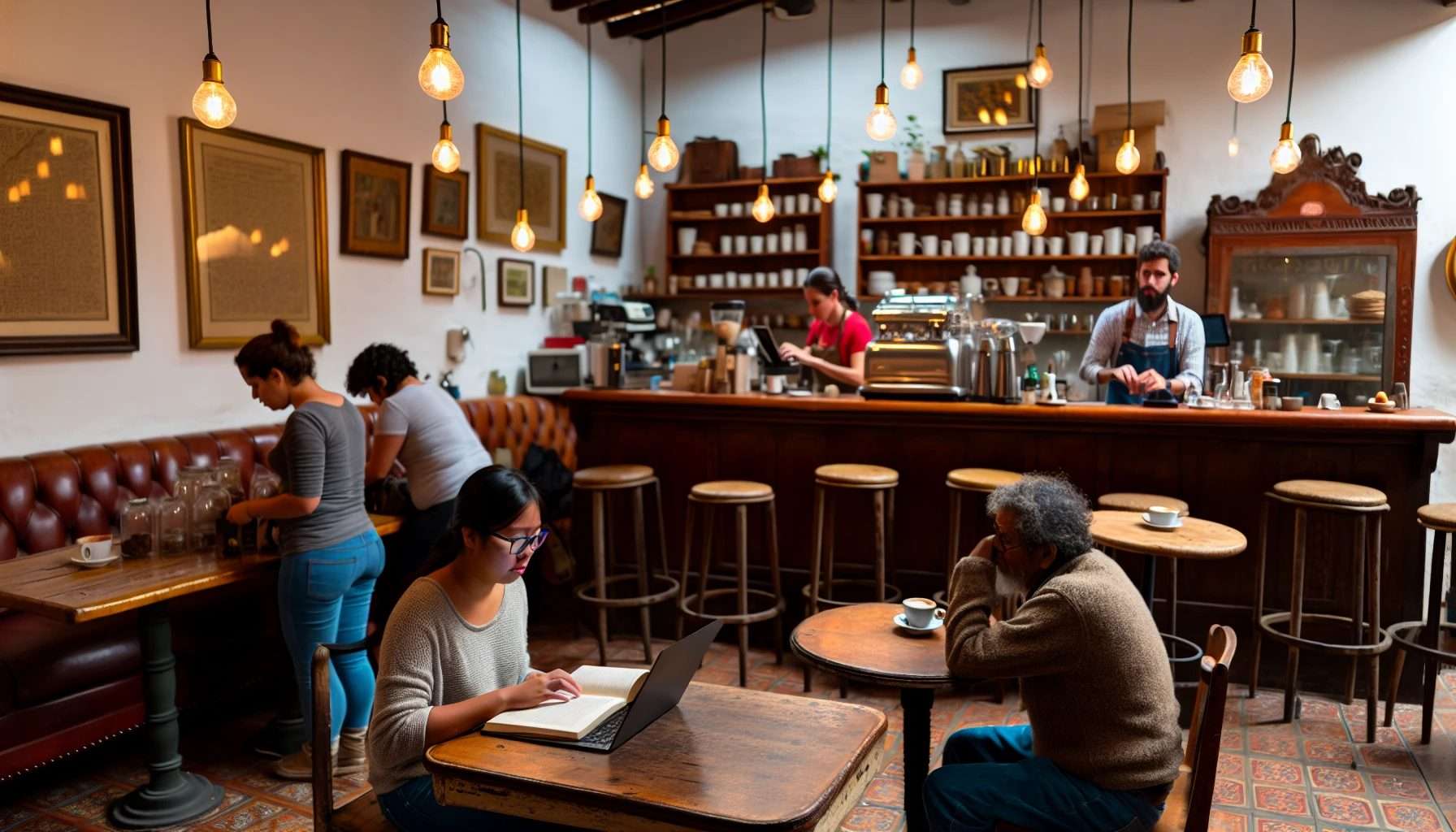 Cozy interior of a specialty coffee shop in Quito