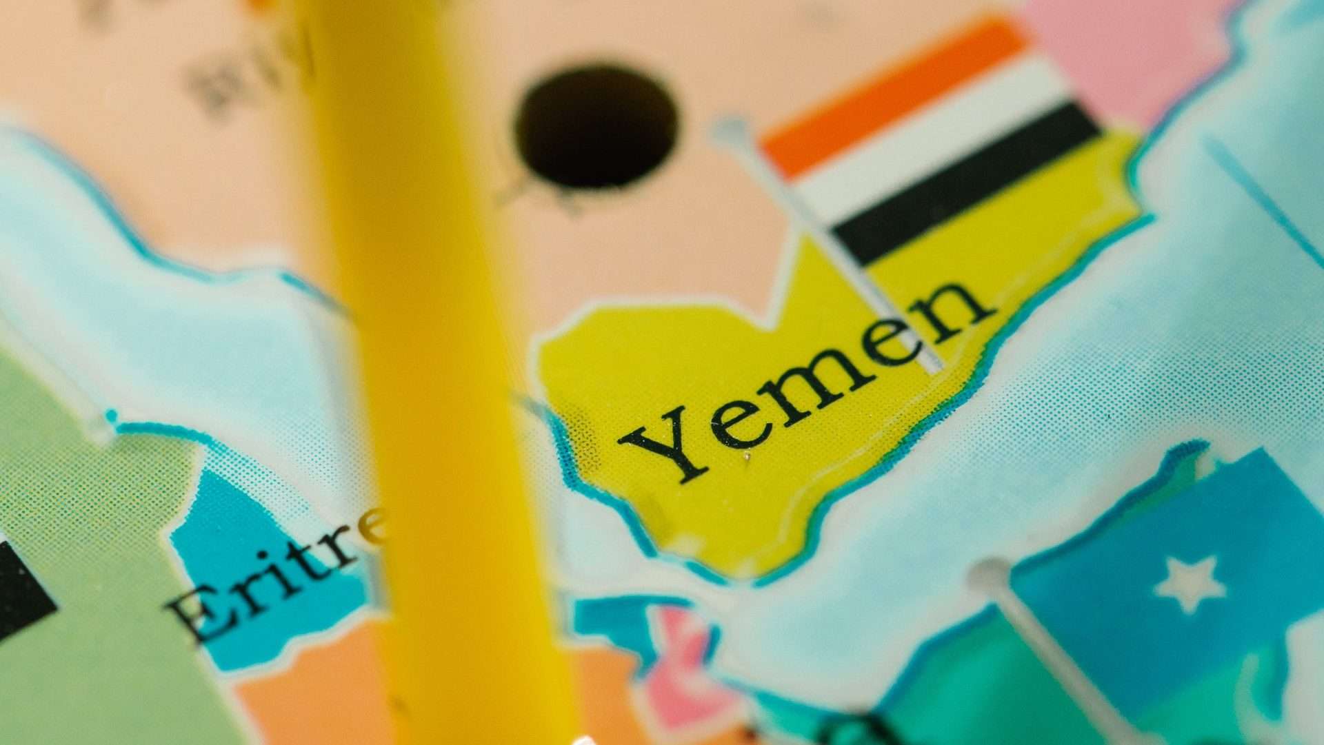 Map focused on Yemen, highlighting its geographic location in vivid colors.