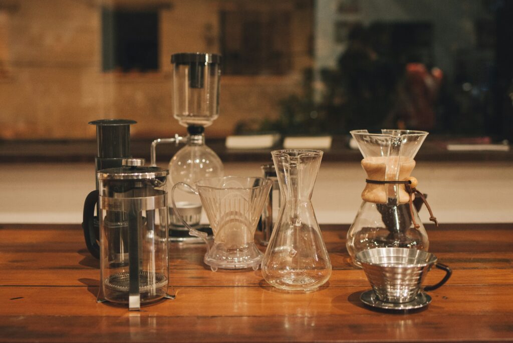 a group of glass objects on a table